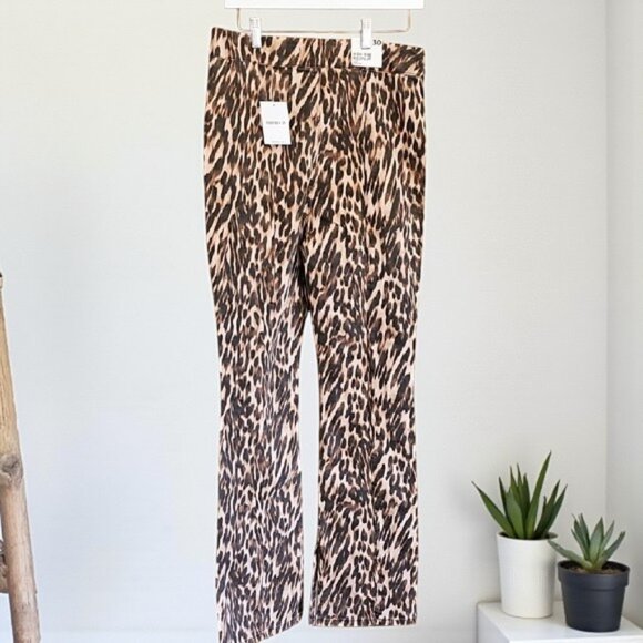 NWT Forever 21 Leopard Print Bootcut High Rise Jeans stretch split leg slim fit - Picture 2 of 16